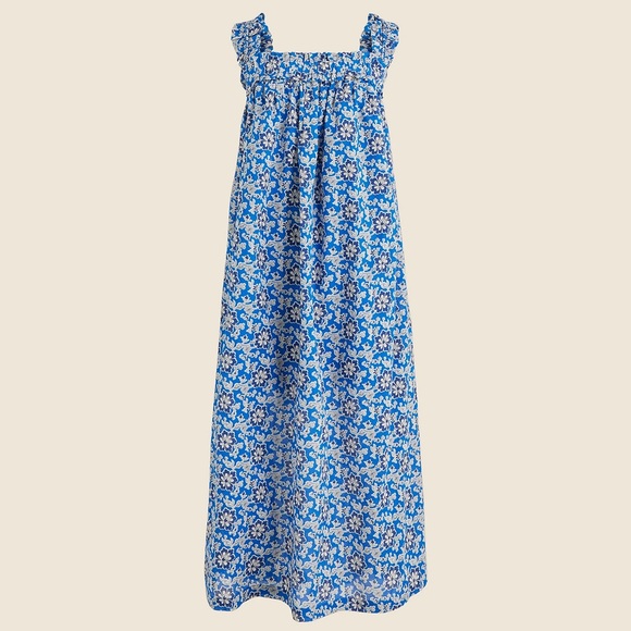 J. Crew Dresses & Skirts - J.Crew || Cotton Voile Ruffle-trim Shift Dress In Cobalt Floral Blue Small